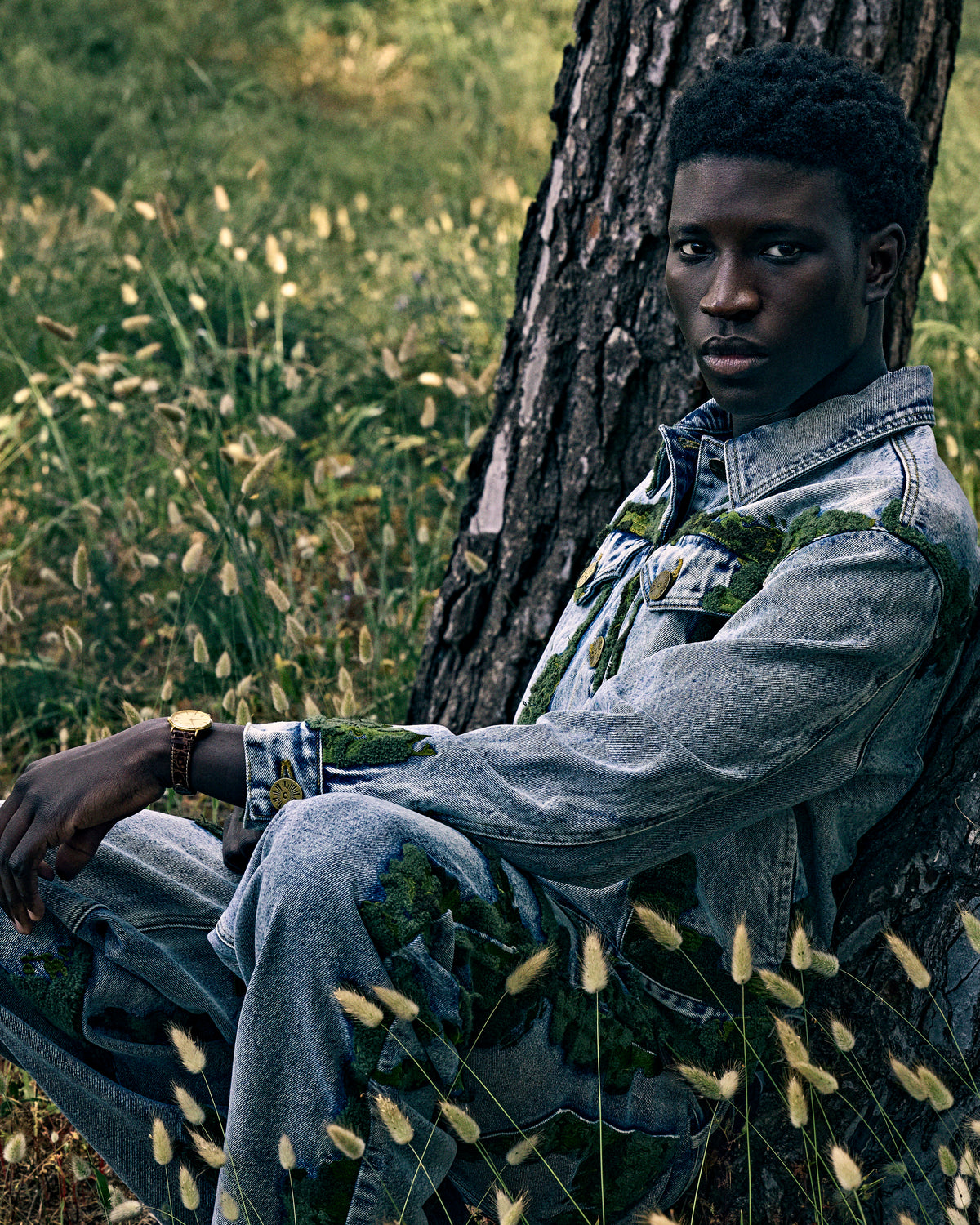EMBROIDERED MOSS DENIM JACKET