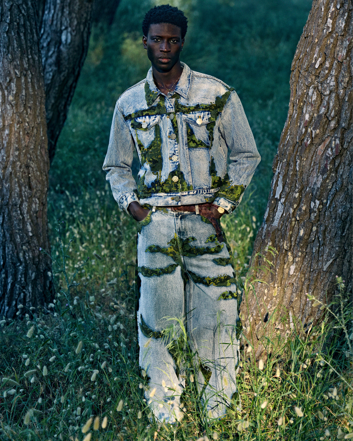 EMBROIDERED MOSS DENIM JACKET